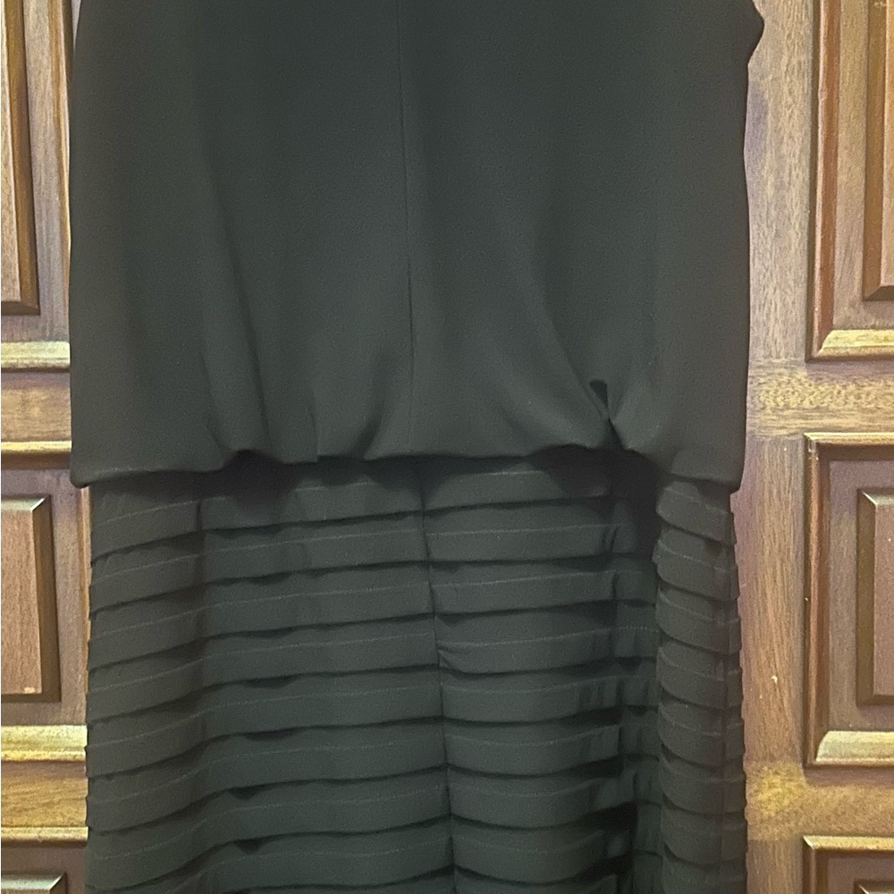 Scarlett Black Sleeveless Blouson Midi Dress with Tiered Pleat Skirt